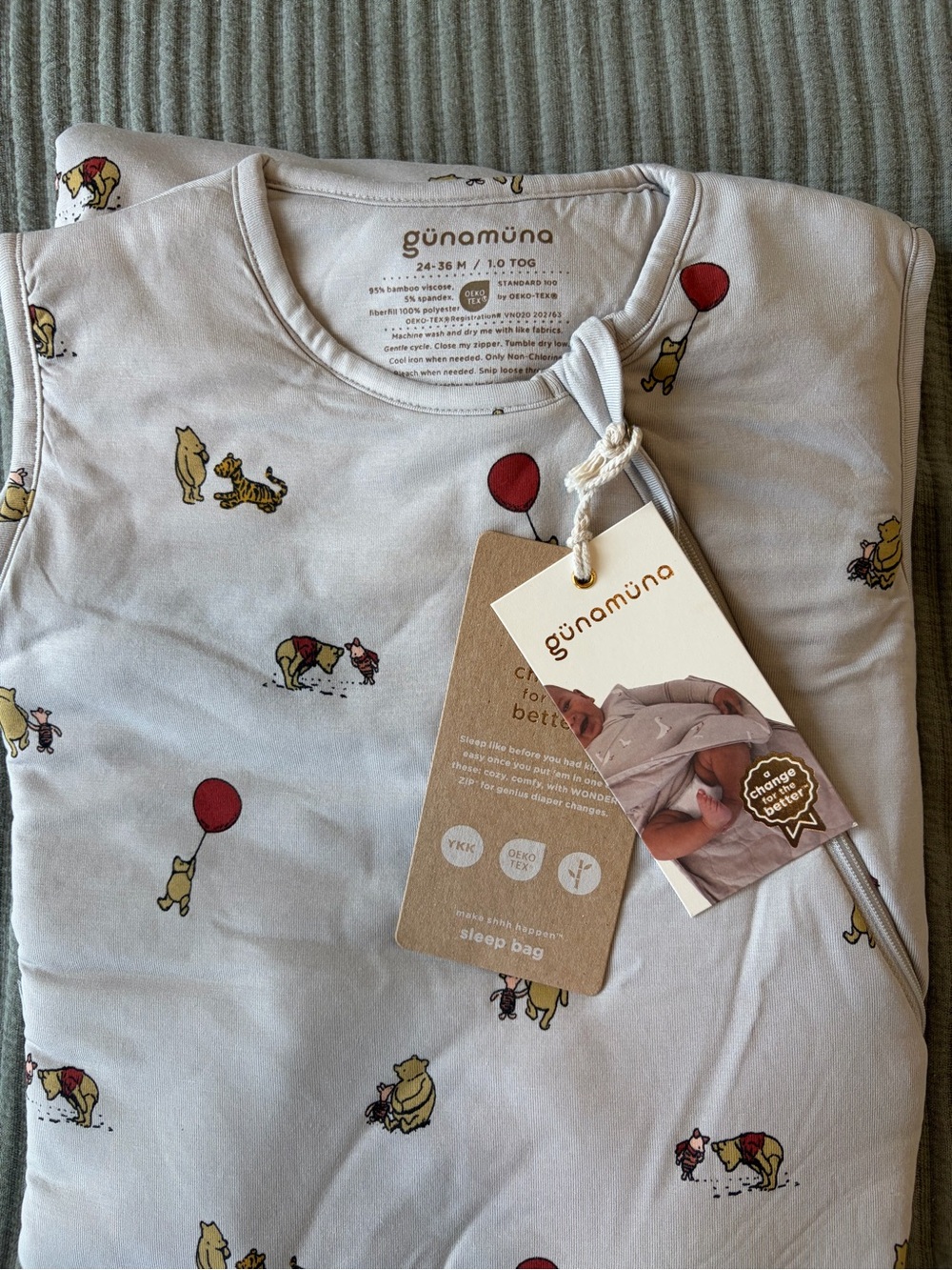 günamuna Light Gray Sleep Sack 1.0tog 24-36M with Winnie the Pooh Print